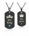 His and Hers Matching Set Stainless Steel "His Queen" and "Her King" Couple Pendant Necklace- NK529 - CN1879GGXZE