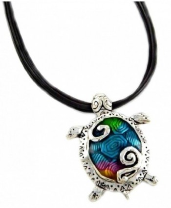 DianaL Boutique Sea Turtle Large Pendant Necklace Enameled Hand Painted on 18" Black Cord Gift Boxed - CJ11GX7AMW1