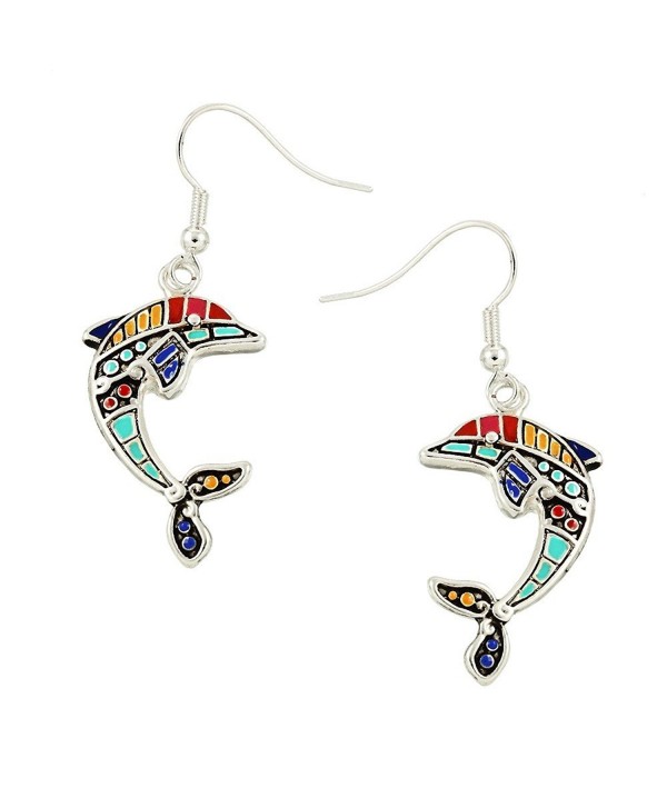 Liavy's Multi-Color Dolphin Fashionable Earrings - Hand Painted - Epoxy - Fish Hook - Unique Gift and Souvenir - CN12N1G7GZW