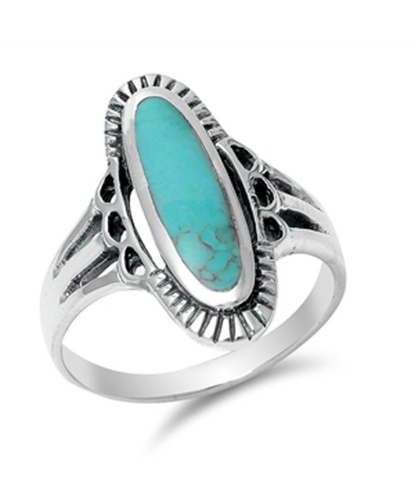 CHOOSE YOUR COLOR Sterling Silver Long Oval Ring - Simulated Turquoise - CA11Y23LEQR