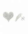 Silvertone Medium Size Iced Out 3D Heart Stud Earrings - CL11JSLPXQ5