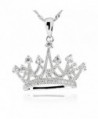 Sterling Silver Round Cubic Zirconia Crown Pendant Necklace 18" Chain - C412G9VJHQD
