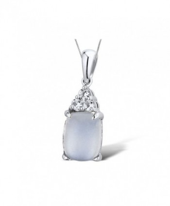 Moonstone Pendant Necklace with Lab Created White Sapphires in Rhodium Plated Sterling Silver with Chain - CT11AR4UK05