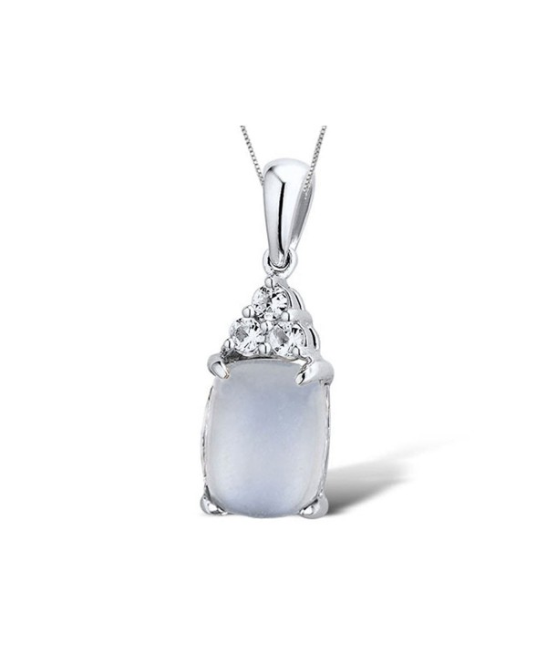 Moonstone Pendant Necklace with Lab Created White Sapphires in Rhodium Plated Sterling Silver with Chain - CT11AR4UK05