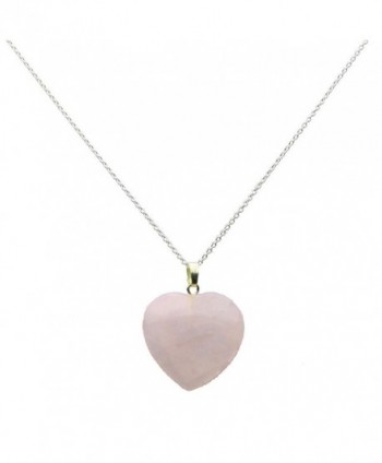 Small Pale Rose Quartz Stone Heart Pendant Sterling Silver Cable Chain Necklace - CW12BDGC72P