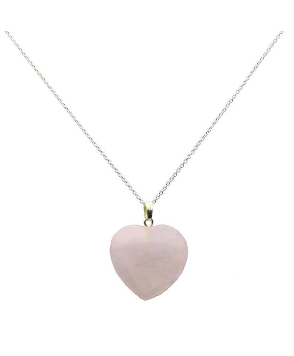 Small Pale Rose Quartz Stone Heart Pendant Sterling Silver Cable Chain Necklace - CW12BDGC72P