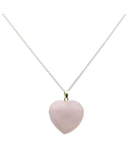 Small Pale Rose Quartz Stone Heart Pendant Sterling Silver Cable Chain Necklace - CW12BDGC72P
