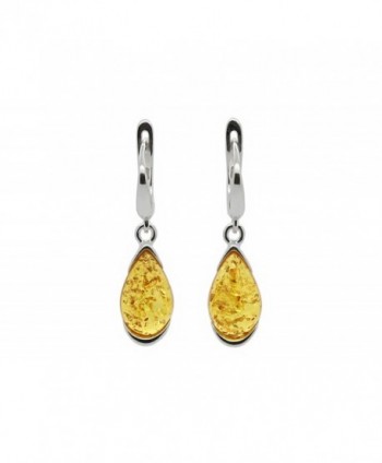 925 Sterling Silver Drop Leverback Dangle Earrings with Genuine Natural Baltic Amber. - Honey - C317YZ9QM3T