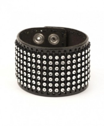 81stgeneration Women's Men's Genuine Leather Black Adjustable Punk Rock Cuff Bracelet - CH117EJ6EWP