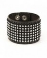 81stgeneration Women's Men's Genuine Leather Black Adjustable Punk Rock Cuff Bracelet - CH117EJ6EWP