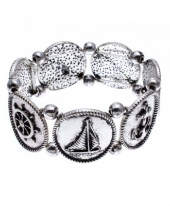 PammyJ Brushed Silvertone Nautical Sea Theme Stretch Bracelet - C911YMAYA8R