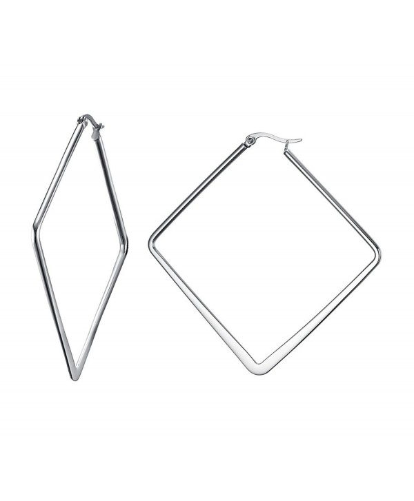Stainless Steel Oversize Square-shaped Polished Simple Plain Geometric Hoop Earrings for Women Girl - CE186ARWT8C