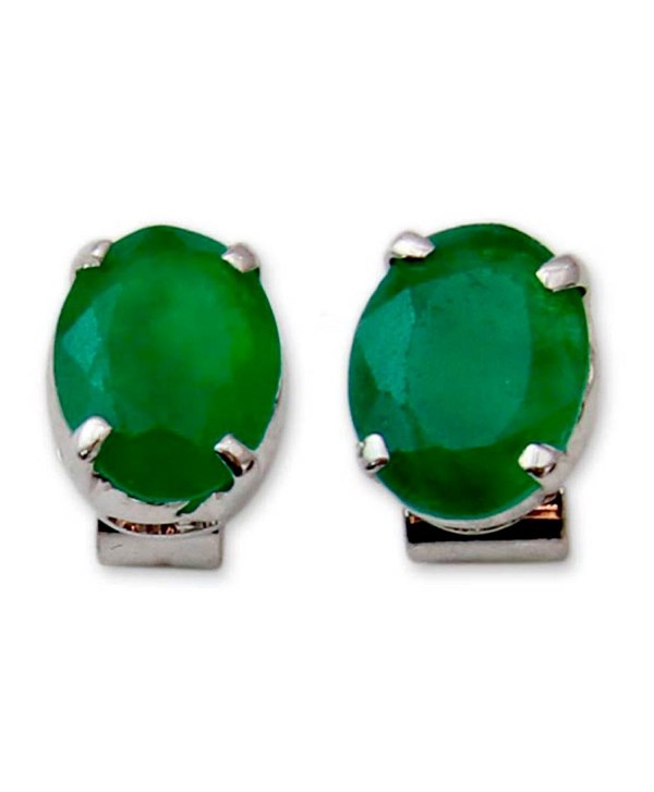 NOVICA .925 Sterling Silver and Green Heat-Treated Onyx Button Earrings- 'India Green' - C311G3W64XD