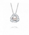 Lovely Rose High Polished 925 Sterling Silver Pandent Necklace 18" with 8mm Natural Freshwater Pearl - CA1868GEEZI