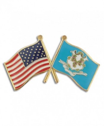 PinMart's Connecticut and USA Crossed Friendship Flag Enamel Lapel Pin - CP119PELAZH