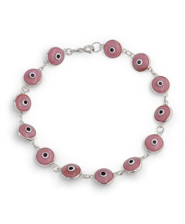 Bling Jewelry 925 Sterling Silver Pink Evil Eye Bracelet Glass 7in - CZ11017GDUZ