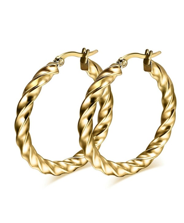 AnaZoz Jewelry Punk large hoop earring for women lady stainless steel gold chunky - gold - CK11YKKZZ2B