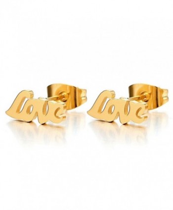 Pair Gold Color Love Letter Stainless Steel Stud Earrings for Womens and Girls - CD12N1U8N4C