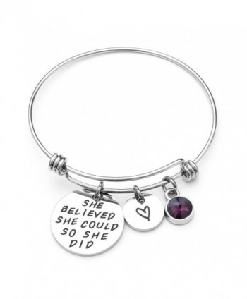 Liuanan She belived she could so she did Inspirational Bracelet Expandable Bangle Birthstone Stainless Steel Cuff - C517YI3STG6