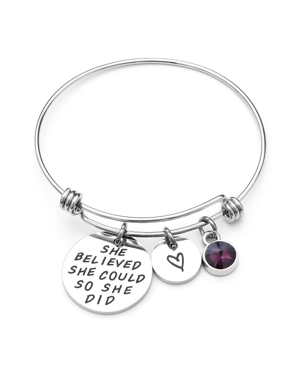 Liuanan She belived she could so she did Inspirational Bracelet Expandable Bangle Birthstone Stainless Steel Cuff - C517YI3STG6