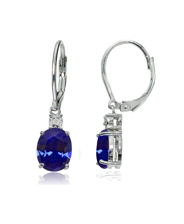 Sterling Silver Genuine or Created Gemstone Oval Dangling Leverback Earrings - Created Blue Sapphire - CL12O5M1H36