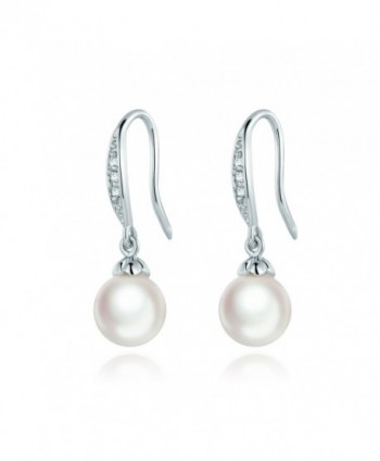 MASOP Hoop Earrings Ziron Stone Dangle Simulated Pearl Silver Tone - CC12N20P3L2