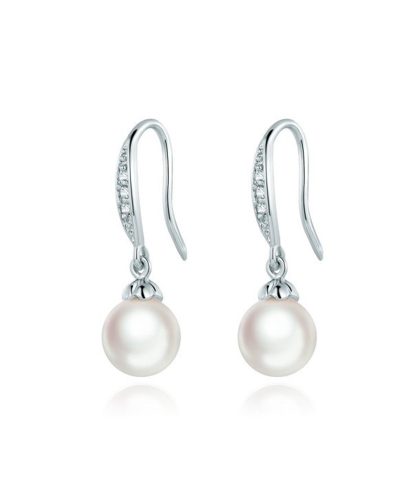 MASOP Hoop Earrings Ziron Stone Dangle Simulated Pearl Silver Tone - CC12N20P3L2