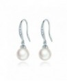 MASOP Hoop Earrings Ziron Stone Dangle Simulated Pearl Silver Tone - CC12N20P3L2