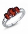 Sterling Silver 3-Stone Oval Garnet Women's 3 Stone Ring (2.50 Carat- Available in size 5- 6- 7- 8- 9) - C5116TFK43F