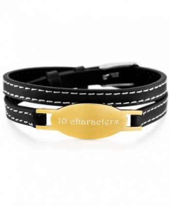 MeMeDIY Stainless Steel Genuine Leather Bracelet Bangle Adjustable - Customized Engraving - gold - CV18653NXQU