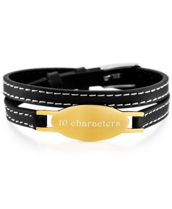 MeMeDIY Stainless Steel Genuine Leather Bracelet Bangle Adjustable - Customized Engraving - gold - CV18653NXQU