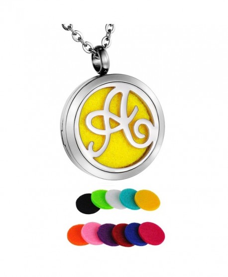 HooAMI Monogram Aromatherapy Essential Oil Diffuser Necklace Locket Pendant with 24" Chain + 11 Refill Pads - CS12LKZAYGJ