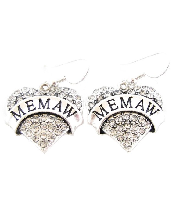 Memaw Silver Plated Clear Crystal Heart Wire Hook Earrings Jewelry Family Gift - CQ11K10W6U3