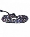 KELITCH Blue Simulation-Freshwater-Pearls Single Wrap Bracelet on Black Leather - C412FTM2P4T