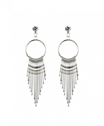 New Women Dangle Tassel Earring Crystal Earrings Eardrop Hoops - Silver - CT1857CMAAT