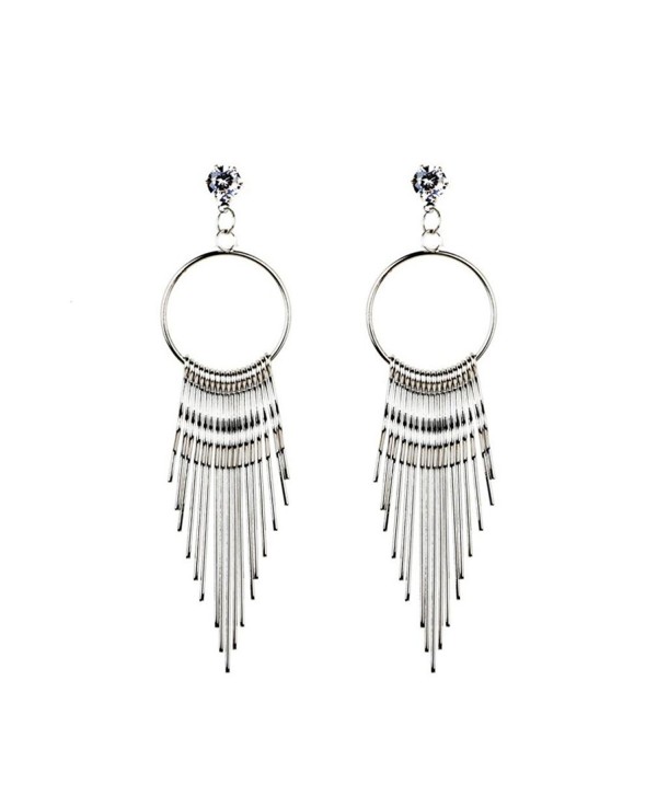 New Women Dangle Tassel Earring Crystal Earrings Eardrop Hoops - Silver - CT1857CMAAT