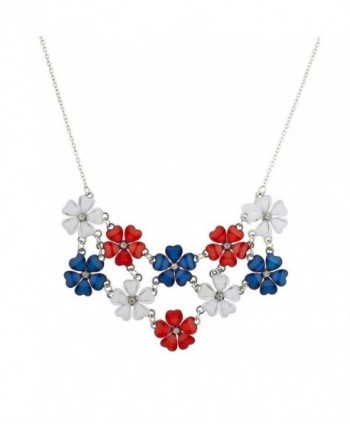 Lux Accessories Silvertone July 4th Flower Floral Mini Bling Statement Necklace - CV12HTCQM87