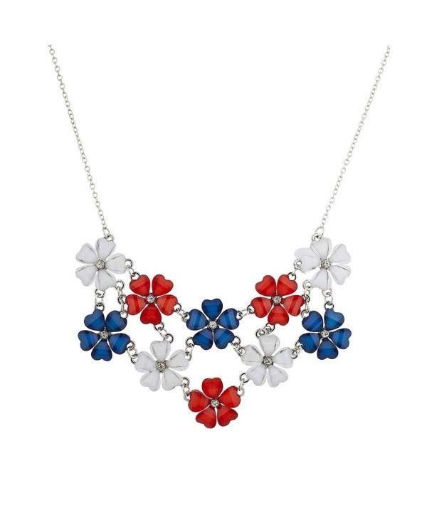 Lux Accessories Silvertone July 4th Flower Floral Mini Bling Statement Necklace - CV12HTCQM87