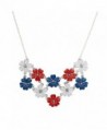 Lux Accessories Silvertone July 4th Flower Floral Mini Bling Statement Necklace - CV12HTCQM87