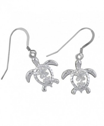 Sterling Silver Petroglyph Turtle Plumeria Dangle Earrings - C811FZUMLH7