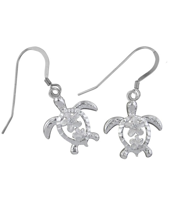 Sterling Silver Petroglyph Turtle Plumeria Dangle Earrings - C811FZUMLH7