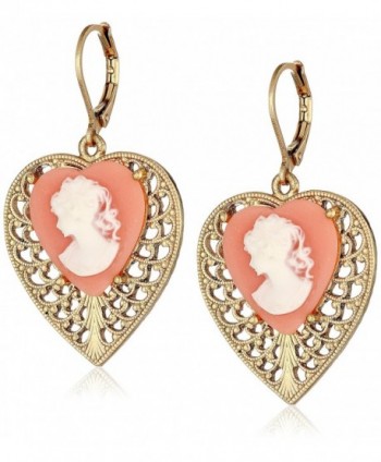 1928 Jewelry Gold-Tone Pink Cameo Heart Overlay Filigree Drop Earrings - CV11NHGRA6R