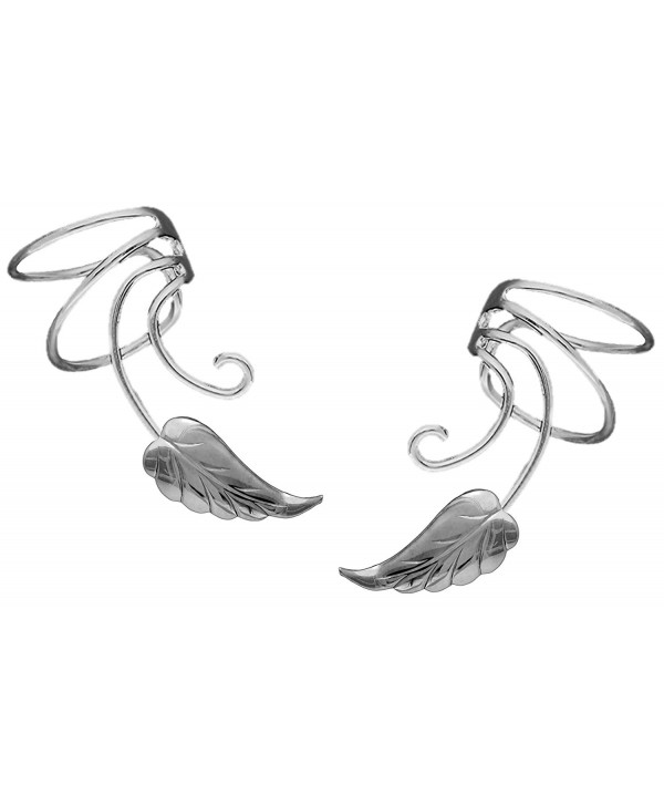 Southwest Leaf Curly Wave Ear Cuff Non-pierced Cartilage Wrap Earrings- a Pair in Sterling Silver - C212O6CKJVA