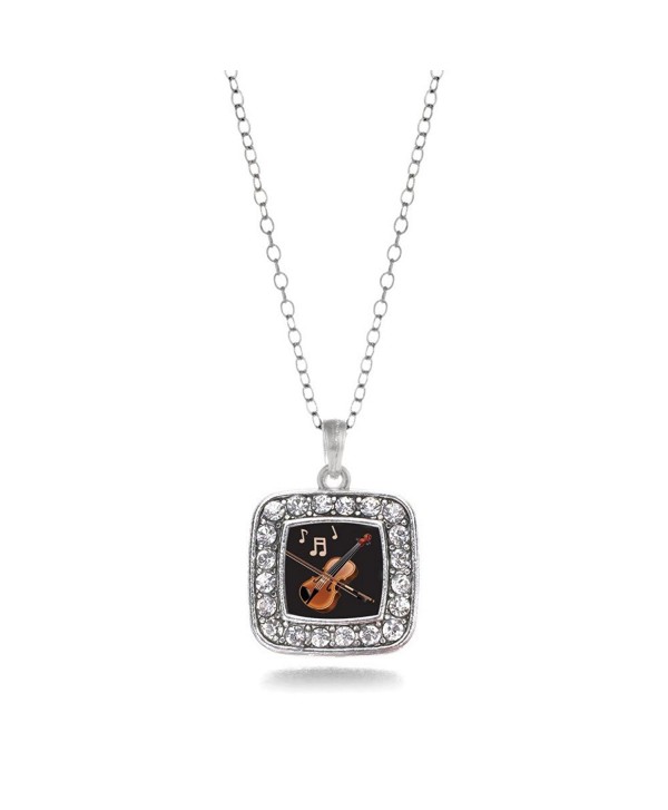 Violin Band Member Charm Classic Silver Plated Square Crystal Necklace - CC11MCHXSTL