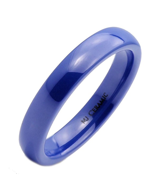 MJ 4mm Blue Ceramic Wedding Ring Classic High Polished Band - CY12O3BOV8Y