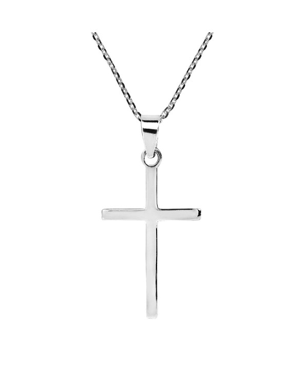 Simple Sleek Christian Cross .925 Sterling Silver Pendant Necklace - CC12MZ3TVYS