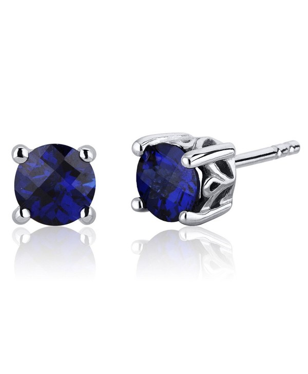 Scroll Design 2.00 Carats Created Blue Sapphire Round Cut Stud Earrings in Sterling Silver - CA116ULJS2L