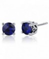 Scroll Design 2.00 Carats Created Blue Sapphire Round Cut Stud Earrings in Sterling Silver - CA116ULJS2L