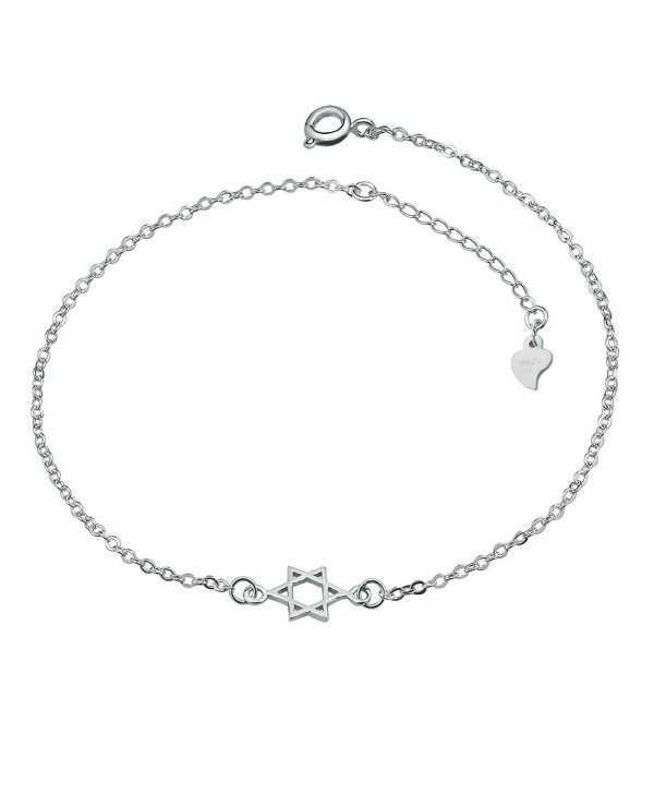 LovelyCharms 925 Sterling Silver Jewish Star Of David Chain Anklet Ankle Bracelets - C412IJ7JO27