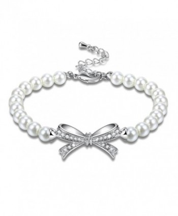 Angelady Bowtie White Pearls Bracelet with AAA Cubic Zirconia Wedding Birthday Anniversary Gifts Idea - CF186YLG5CQ